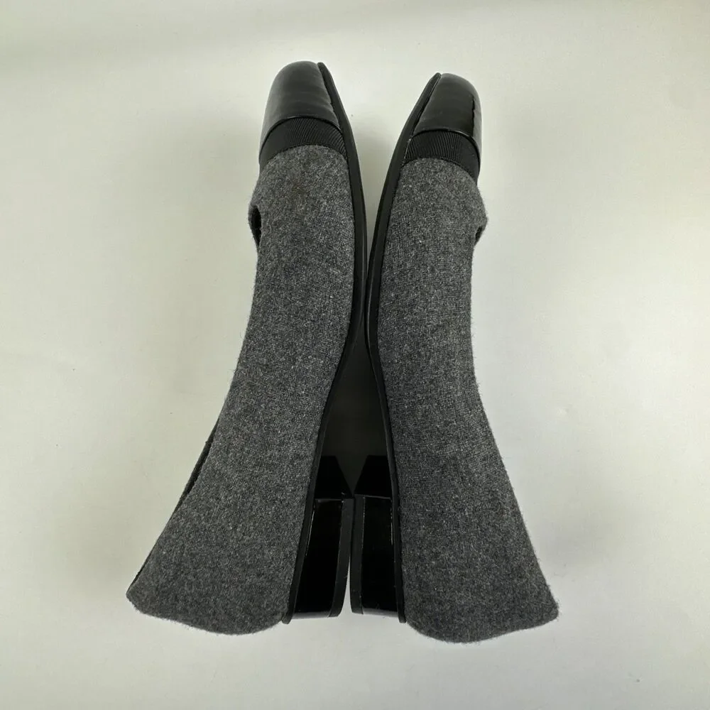 Clarks Artisan Keesha Rosa Pump Gray Fabric Black Patent Leather Toe Women 9.5EW
